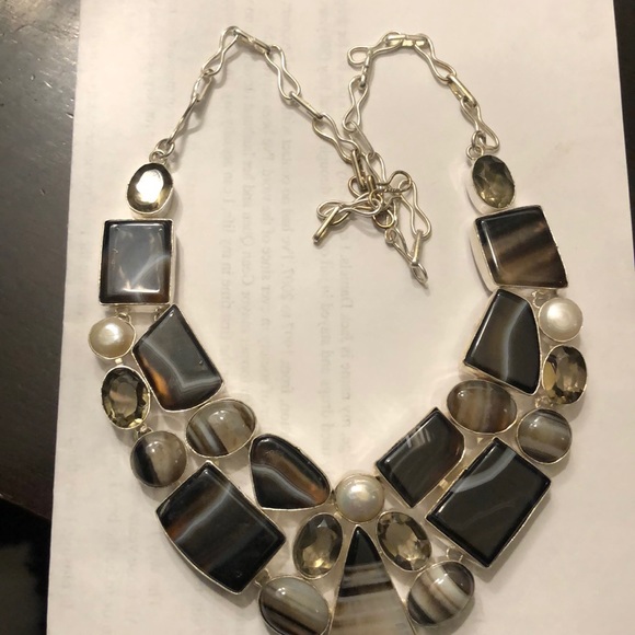 Semi brownstones and pearls necklace - Picture 1 of 3